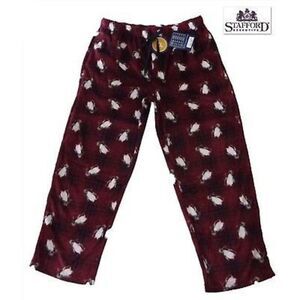 NWT XXL 44-46 STAFFORD Microfleece Burgundy Pajama Lounge Pants Pockets Penguin